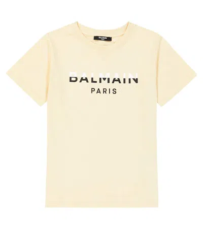 Balmain Kids' Logo Cotton Jersey T-shirt In Beige