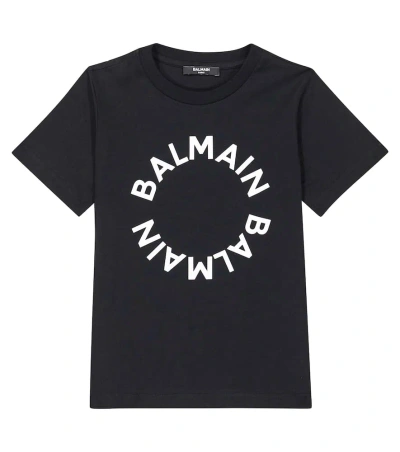 Balmain Kids' Logo Cotton Jersey T-shirt In Black/white