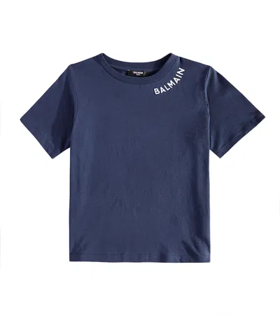 Balmain Kids' Logo Cotton Jersey T-shirt In Blue