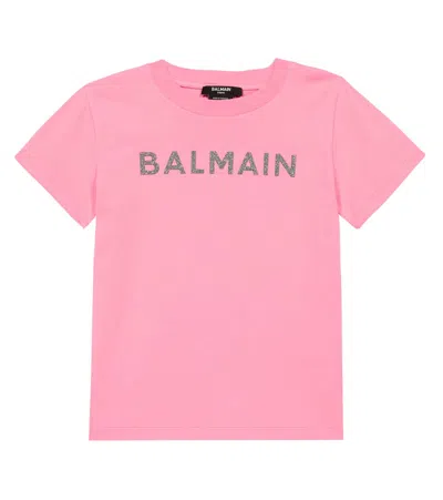 Balmain Kids' Logo Cotton Jersey T-shirt In Pink