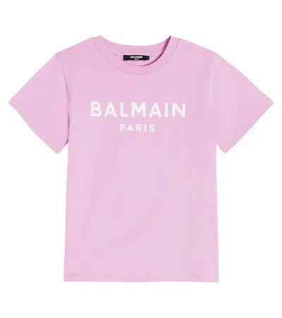 Balmain Kids' Logo Cotton Jersey T-shirt In Purple