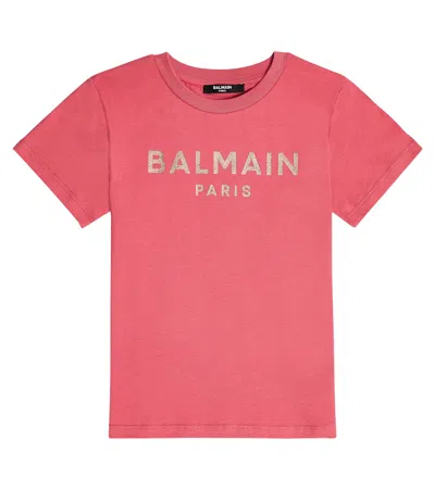 Balmain Kids' Logo Cotton Jersey T-shirt In Fucsia