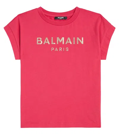 Balmain Kids' Logo Cotton Jersey T-shirt In Red