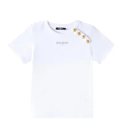 Balmain Kids' Logo Cotton Jersey T-shirt In White/gold