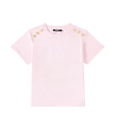 Balmain Kids' Logo Cotton Jersey T-shirts In Pink/gold