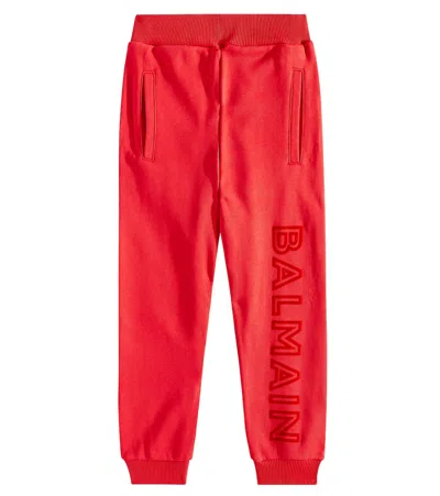 Balmain Kids' Logo Cotton Sweatpants In Red