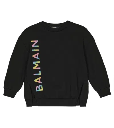 Balmain Kids' Logo Cotton Sweatshirt In Black