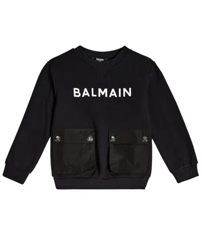 Balmain Kids' Logo Cotton Sweatshirt In Black