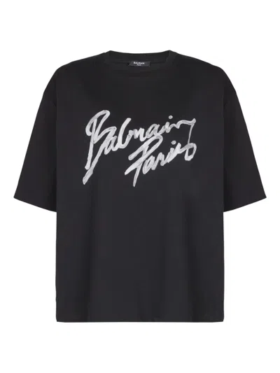 Balmain Logo Cotton T-shirt In Black