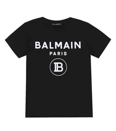 Balmain Kids' Logo Cotton T-shirt In Black