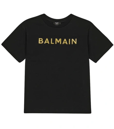 Balmain Kids' Logo Cotton T-shirt In Black/gold