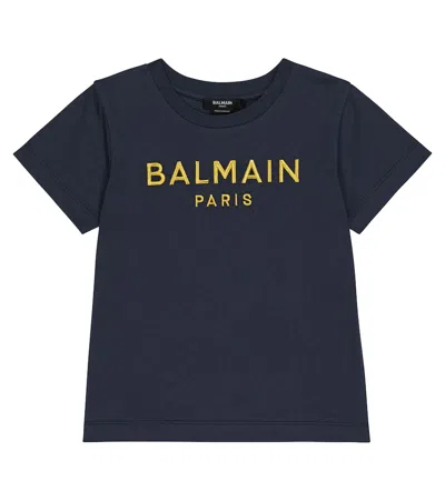 Balmain Kids' Logo Cotton T-shirt In Blue