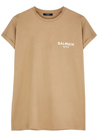 Balmain Logo Cotton T-shirt In Brown