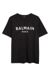 Balmain Black Crewneck T-shirt With Logo Lettering On The Front In Cotton Man In Eab Black/white