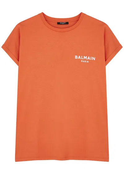 Balmain Logo Cotton T-shirt In Orange