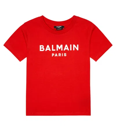 Balmain Kids' T-shirt Aus Baumwolle In Red/white