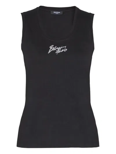 BALMAIN LOGO COTTON TANK TOP