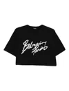 Balmain Black Round Neck Logo Detail Crop T-shirt In Black