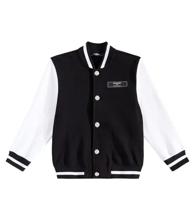 Balmain Kids' Logo Cotton Varsity Jacket In Black