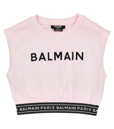 Balmain Kids' Logo-print Cotton Top In Pink