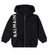 Balmain Logo Cotton Zip-up Hoodie In Black