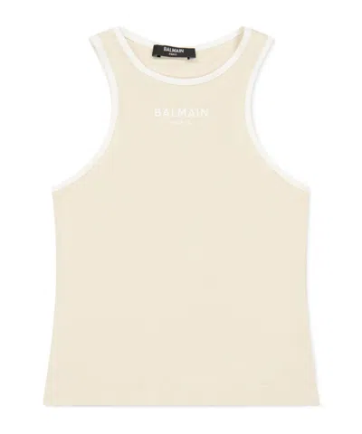 Balmain Logo Crew Neck Tank Top In Brown