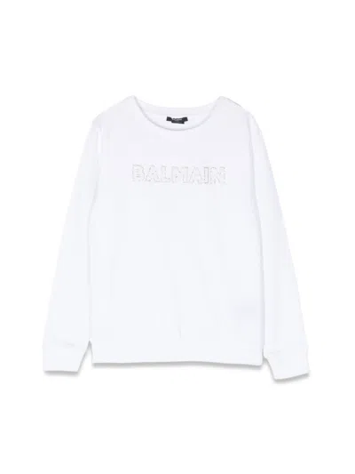 Balmain Logo Crewneck Sweatshirt For Kids In White