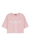 Balmain Logo Print Cropped T-shirt In Pink