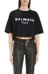 Balmain Cropped Logo T-shirt In Eab Black/white
