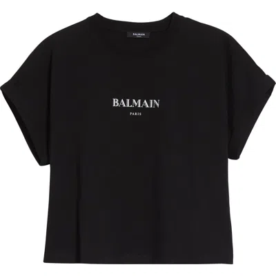 BALMAIN BALMAIN LOGO CROP GRAPHIC T-SHIRT