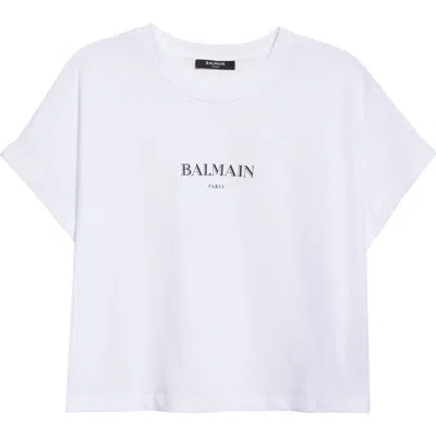 BALMAIN BALMAIN LOGO CROP GRAPHIC T-SHIRT