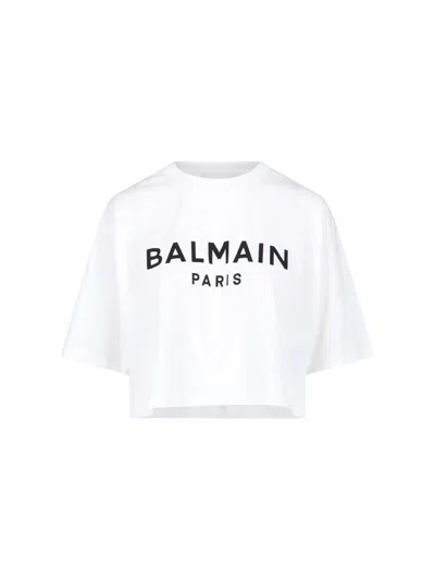 BALMAIN LOGO CROP T-SHIRT