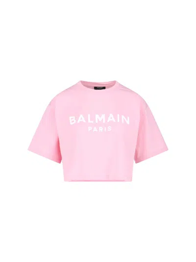 Balmain Logo Crop T-shirt In Pink