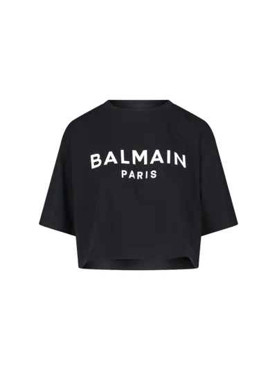 BALMAIN BALMAIN LOGO CROP T-SHIRT BLACK