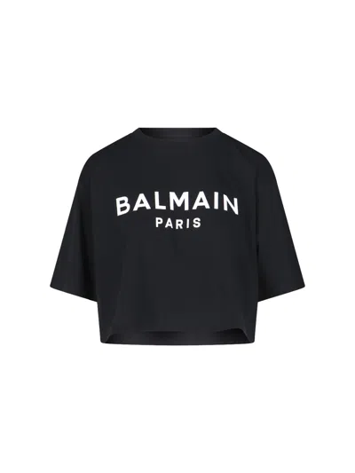 Balmain Logo Crop T-shirt In Black