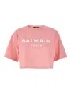 Balmain Logo Print Cropped T-shirt In Color Carne Y Neutral