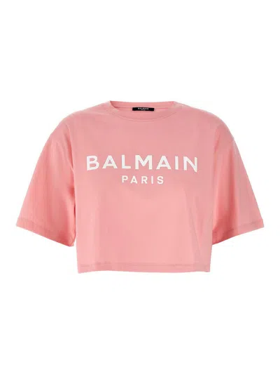 BALMAIN LOGO CROP T-SHIRT