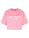 Balmain Women Logo Organic Cotton Cropped T-shirt In Pink