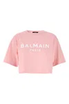 Balmain Logo Print Cropped T-shirt In Pink