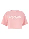 Balmain Printed Logo Cropped T-shirt In Pink