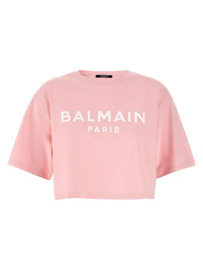 Balmain Logo Crop T-shirt In Pink
