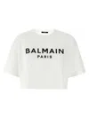 Balmain Printed Logo Cropped T-shirt In White