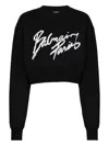 Balmain Cropped Printed Cotton Sweatshirt In Black