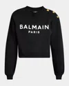Balmain 3-button Logo-print Crop Sweatshirt In Blk/white