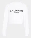 Balmain Women Logo Organic Cotton Cropped Sweatshirt In Whiteblk