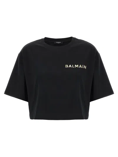 Balmain Logo Cropped T-shirt In Black