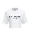Balmain Logo Cotton Jersey Cropped T-shirt In White