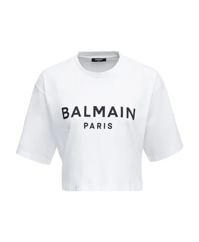 BALMAIN BALMAIN LOGO PRINTED CREWNECK CROPPED T-SHIRT