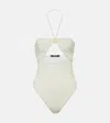 Balmain Logo Cutout Swimsuit In White