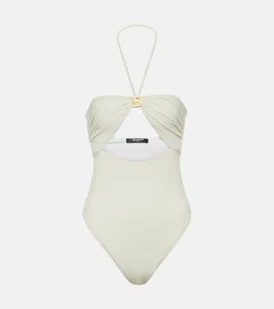 Balmain Logo Cutout Swimsuit In White